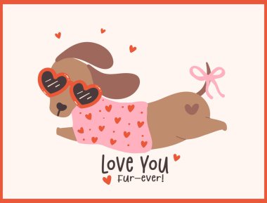 Cute Valentine Dachshund Dog with Heart Glasses Retro Cartoon Illustration for Greeting Cards  clipart