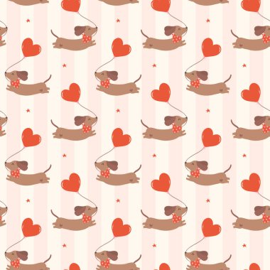 Balonlu Valentine Dachshund köpeği. Arka planda izole edilmiş kusursuz sosisli sandviç.