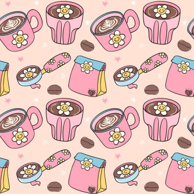 Arka planda izole edilmiş şirin, harika Retro Kahve Örnekleri