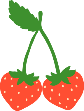 Yapraklı İki Çilek Çizimi