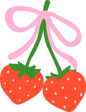 Valentine Coquette Çilek Kalp Şekli Pembe Fiyonk El Çizimi