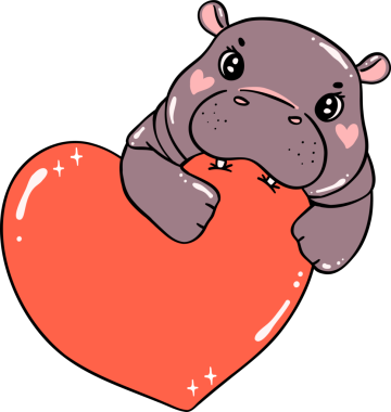 Sevimli Valentine Pigme Hippo kalbini ısırır.