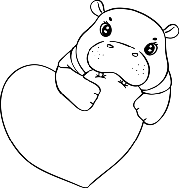 Sevimli Valentine Pigme Hippo kalp boyama görüntüsünü ısırıyor
