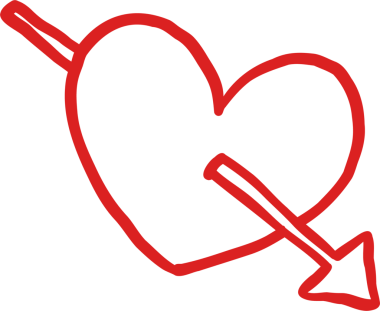 Valentine one Heart with arrow Hand Drawn Outline