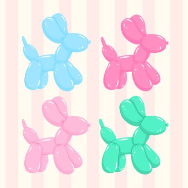 Canlı Pastel Minimalist El Çizimi Düz Tasarım setinde Retro Balon Köpeği