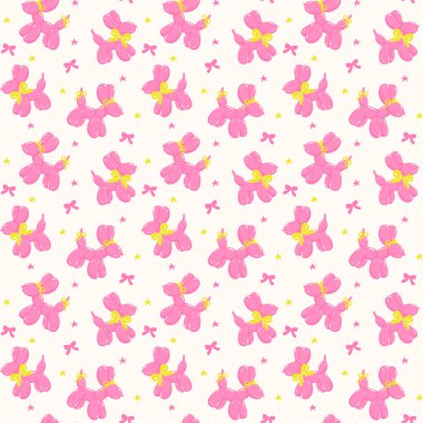 Kusursuz desenli Coquette Pembe Balon Köpeği. Arka planda Vibrant Pastel 'de kurdele yayı var.