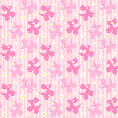 Kusursuz desenli Pembe Balon Köpekleri Canlı Pastel 'de İzole edilmiş şerit desenleri