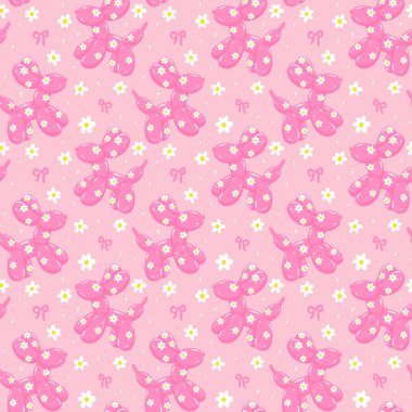 Kusursuz desenli Pembe Balon Köpek Derisi. Arka planda Vibrant Pastel var.