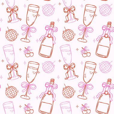 Dikensiz Şablon Şampanya Gözlükleri Yay El Çekimi Arka planda İzole Edilmiş