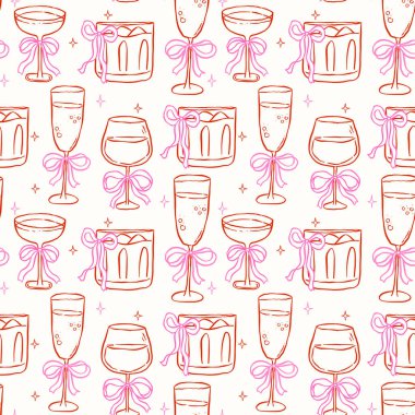 Dikensiz Şablon Kokteyl İçeceği Gözlükleri Arkaplanda Yay El Çekimi Retro İzole Edildi