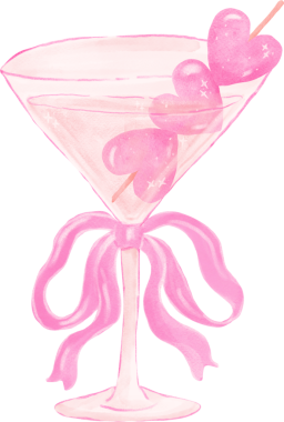 Pembe Fiyonk ve Kalp Zeytinli Coquette Pembe Martini Bardağı