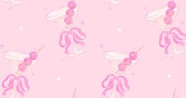 Pembe kurdeleli kusursuz Coquette Disko Balosu Martini Bardağı Suluboya