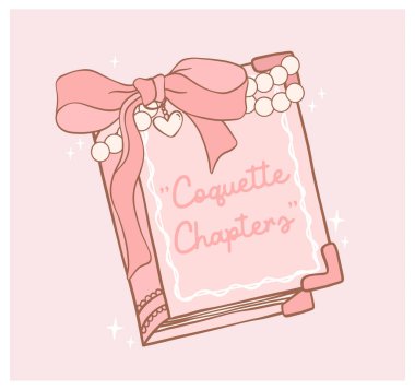 Retro Hand Çizilmiş Pembe Kitaplı Tuhaf Çizgi Roman Kurdele Yayı