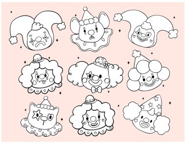 Palyaço Duygusal Yüzler Palyaço Çekici Resim Çizer El Siyah ve Beyaz Çizgi Çizim Çizimi