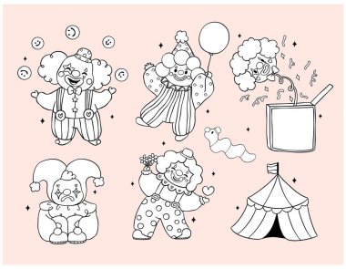 Palyaço Karakterleri Palyaço Çekirdeği Resim Çizer El Siyah ve Beyaz Çizgi Çizim Çizimi