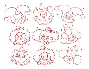 Palyaço Duygusal Yüzler Palyaço Çekici Çizgi El Çizim Çizim Çizimi