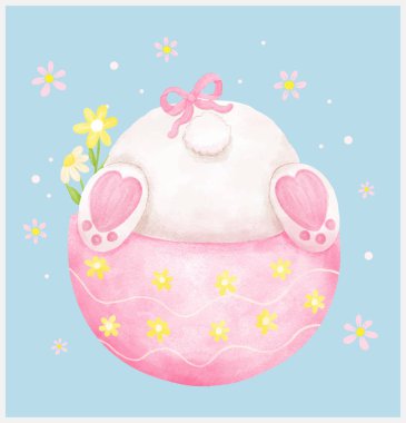Coquette Easter bunny Butt in egg watercolor adorable animal Hand Drawn