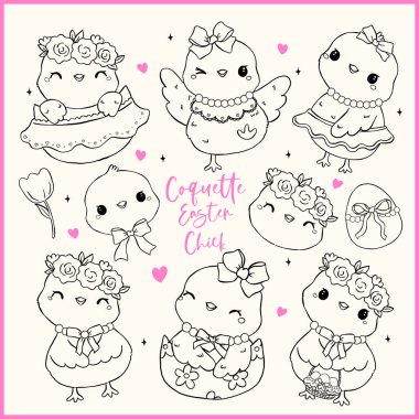 Coquette Paskalya Yavrusu Yay Yumurtalı Tavuk, Garip Çizgi Film El Çizim Çizim Çizim Çizim Çizimi