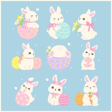 Coquette Paskalya Tavşanı ve Yumurta Kaprisli Tavşan Çizgi Filmi Düz Tasarımı