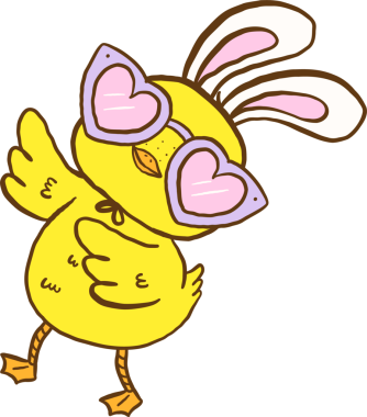 Tavşan kulaklı ve kalp gözlüklü Paskalya Yavrusu Tavuk Çizim El