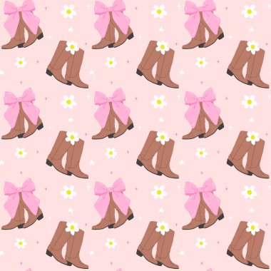 Coquette Kovboy Çizmeleri Kusursuz Desen, Kız Batı Retro Duvar Kağıdı Arka planda izole