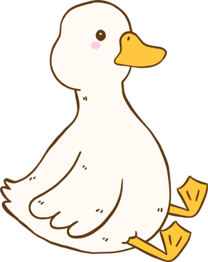 Sevimli Çizgi film Beyaz Ördek Şapşal Oturan El Çizimi