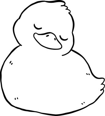 Sevimli Çizgi film Ördek Ana Hattı Siyah ve Beyaz Uyuyan El Çizimi