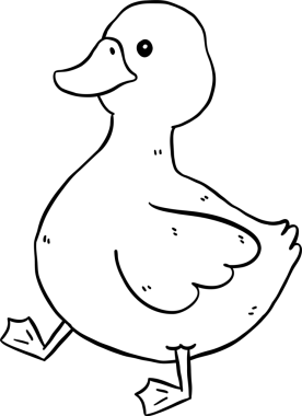 Sevimli Çizgi film Ördek Ana Hattı Siyah ve Beyaz El Çizilmiş Karalama