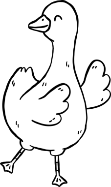 Sevimli Aptal Kaz Siyah ve Beyaz Özet Mutlu Dans eden Şişkin Çizgi Çizgi El Çizilmiş Karalama