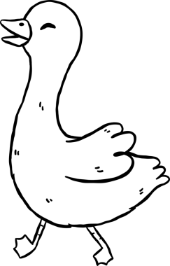 Şirin Aptal Kaz Siyah ve Beyaz Çizgili Mutlu Çizgi El Çizimi Karalama