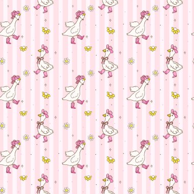 Tatlı Retro Kovboy Kız Aptal Kaz Kusursuz Şablon Çizgi Film Şakacı Batı Kaz Duvar Kağıdı