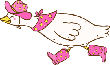 Aptal Kaz, kovboy şapkasında ve çizmelerinde çizmeler çizilmiş.