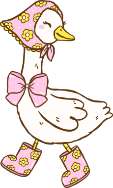 Şirin Kaz Cottagecore Çizgi Film El Çizimi