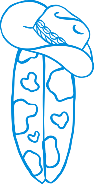 Cowal Cowgirl Sufboard ve Cowboy Hat Oyuncu El Çizimi