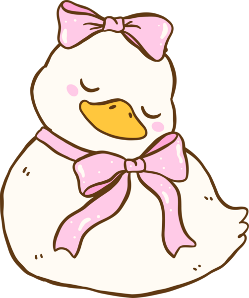 Pembe Fiyonklu Şirin Beyaz Ördek Uyuyan Bahar Estetik Çizer El Çizer