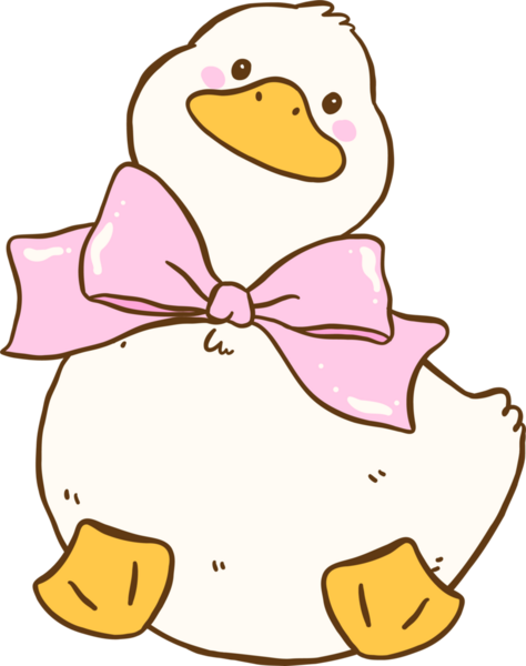 Pembe Fiyonklu Şirin Beyaz Ördek Oturan Bahar Estetik Çizer El Çizer