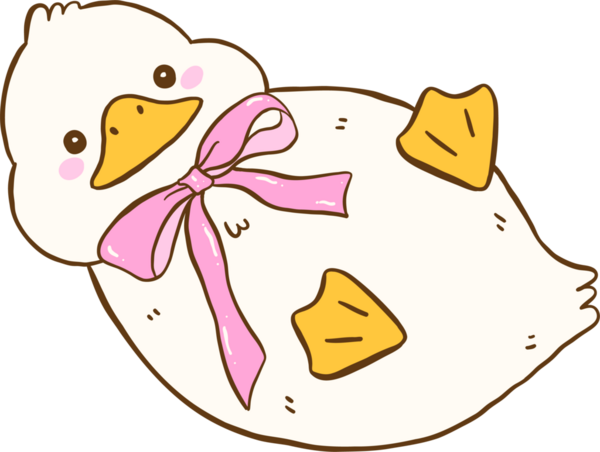 Pembe Fiyonklu Şirin Beyaz Ördek İlkbahar Estetik Çizgi Film Çizer El