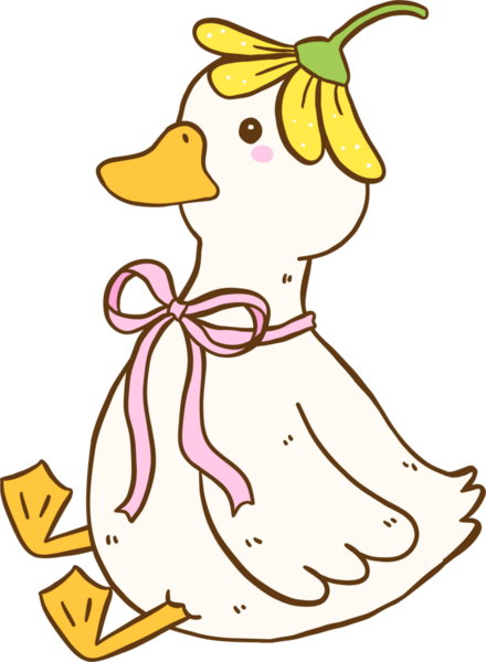 Pembe Fiyonklu Şirin Beyaz Ördek Oturan Bahar Hayvanları Çizer Çizer Çizer El