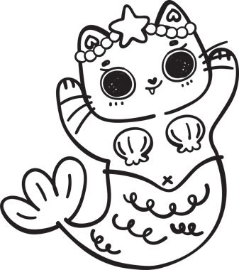 Denizkızı Kedi Sevimli Çizgi Çizgi Film Çizimi