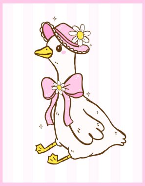 Şirin Cottagecore Kaz Çizgi Filmi Bahar Kokteyli El Oyuncu Kız Karakteri