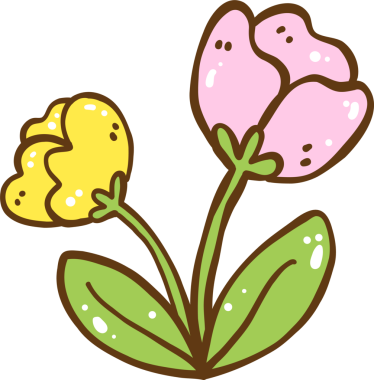 Şirin Pastel Lale çiçeği ve sapı Doodle Hand çizilmiş.