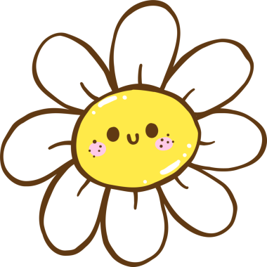 Tatlı Retro Bahar Gülen Yüzlü Beyaz Papatya Çiçeği Çizilmiş Karalama Elli