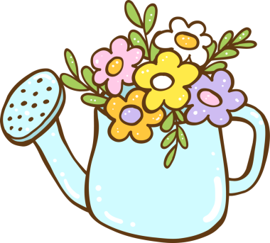 Çiçekli Şirin Bahar Sulama Kutusu Doodle El Çizimi