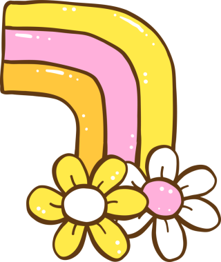 Havalı Retro Bahar Çiçeği Gökkuşağı Karalama El Çizimi