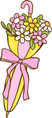 Havalı Retro Bahar Şemsiyesi Çiçek Karalama El Çizimi