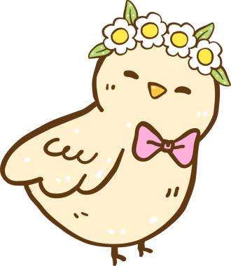 Çiçek taç takan şirin küçük kuş Çizgi film El çizimi