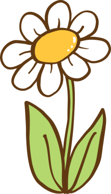 Köklü ve Yapraklı Şirin Daisy Çiçeği Çizgi Film El Çizimi