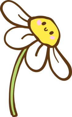 Kawii gülen papatya çiçeği ve saplı çizgi film çizimi