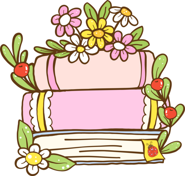 Çiçekli Şirin Bahar Kitabı Yığını Çizilmiş Çizgi Film El