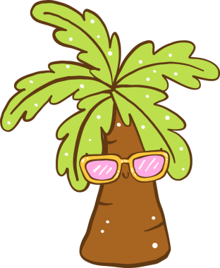 Güneş gözlüklü şirin yaz şeyi çizgi film palmiye ağacı